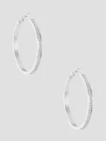 Silver-Tone and CZ Hoop Earrings