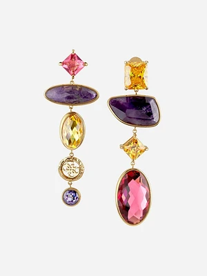Gold-Tone Colored Stone Drop Earrings