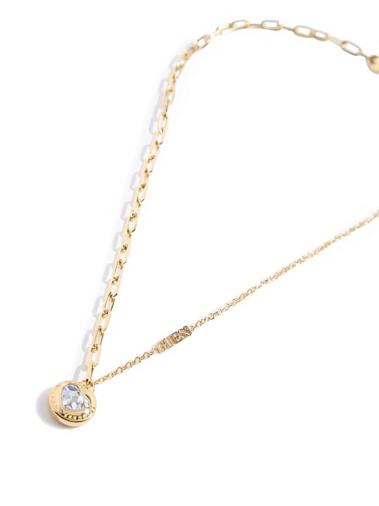 Gold-Tone Mixed Chain Heart Necklace