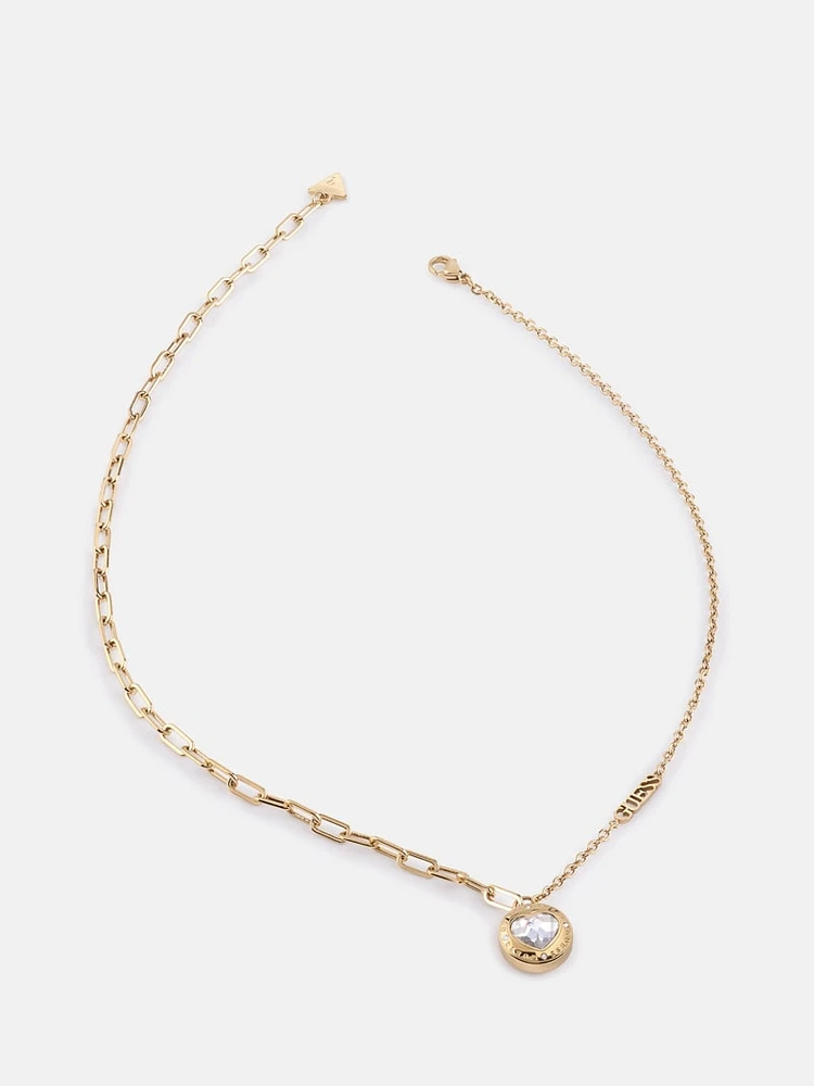 Gold-Tone Mixed Chain Heart Necklace