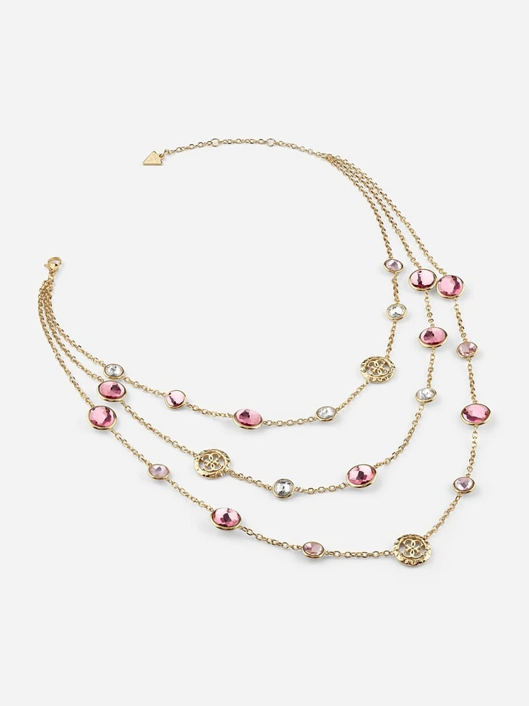 Gold-Tone and Pink Stone Layered Necklace