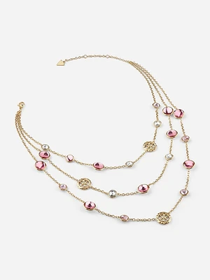 Gold-Tone and Pink Stone Layered Necklace