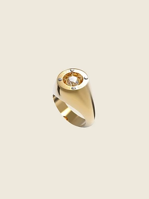 Gold-Tone Solitaire Signet Ring
