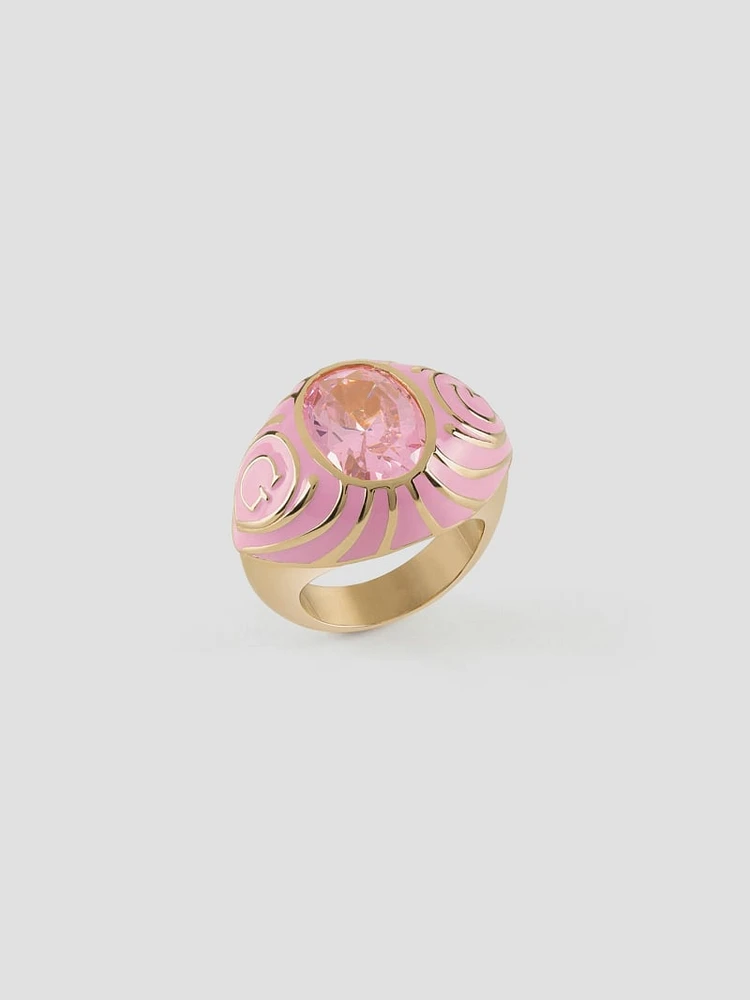 Gold-Tone and Pink Signet Ring