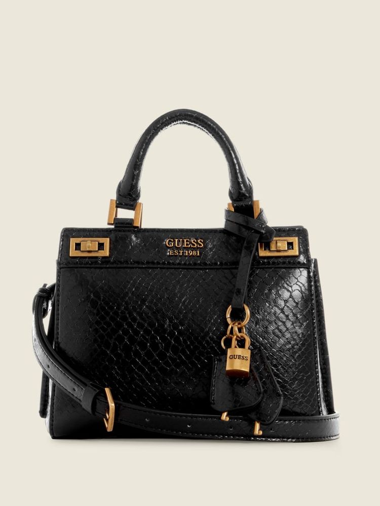 Guess Katey Mini Satchel Bag In Natural/Black