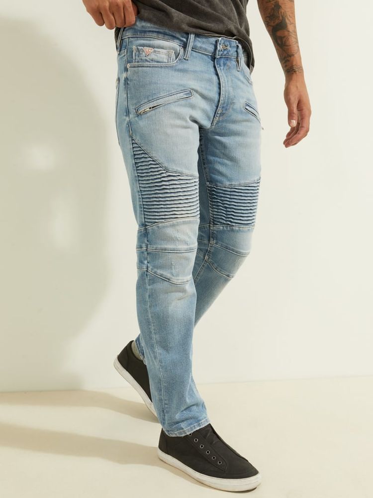 Tapered Pintuck Moto Jeans
