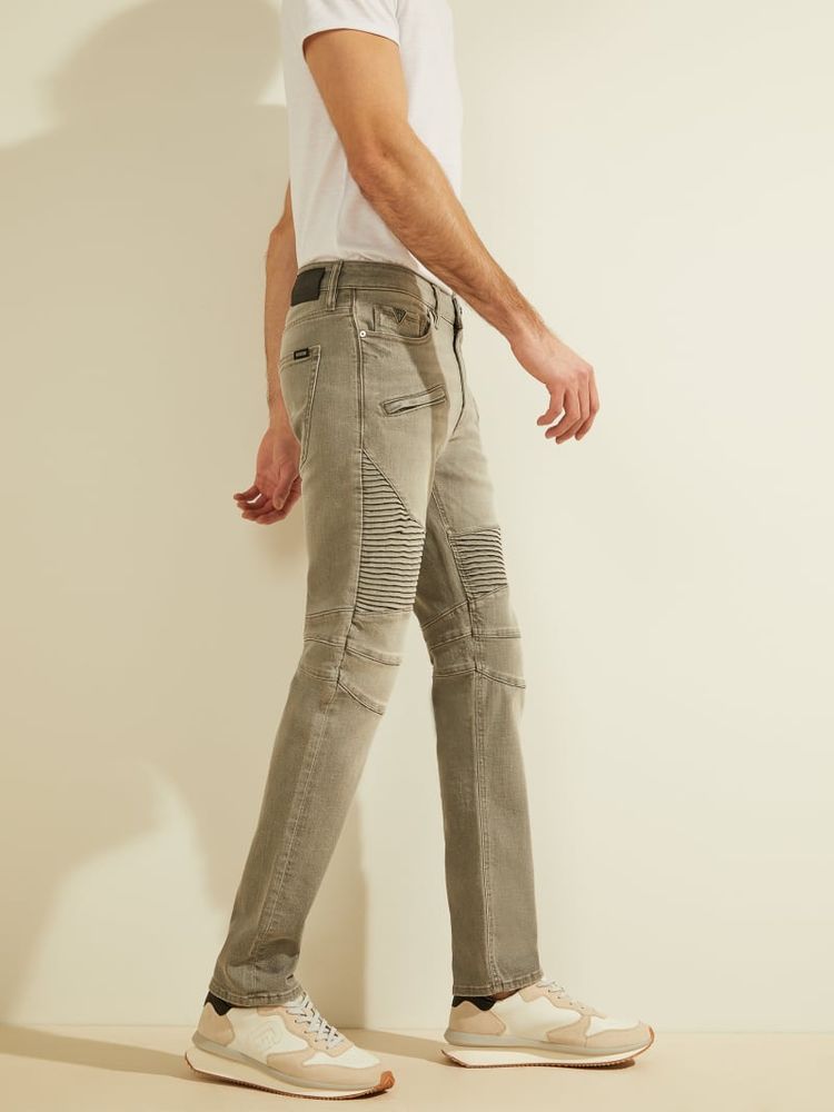 Slim Tapered Pintuck Moto Jeans