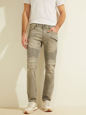 Slim Tapered Pintuck Moto Jeans