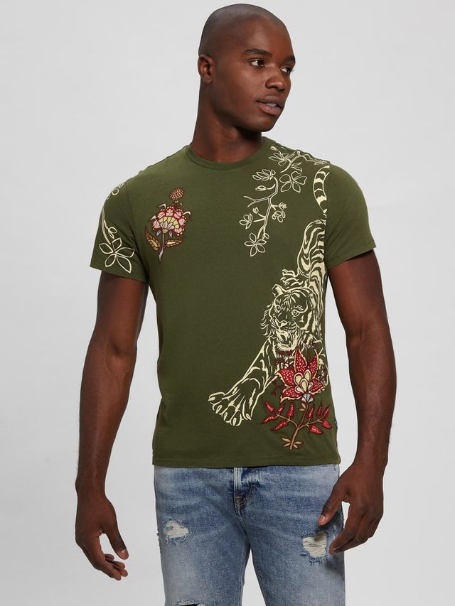 GUESS Men's Embroidered Tiger T-Shirt - Macy's