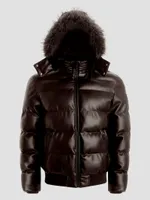 Stretch Faux-Leather Puffer Jacket