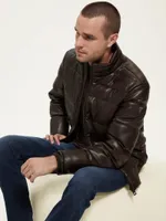 Stretch Faux-Leather Puffer Jacket