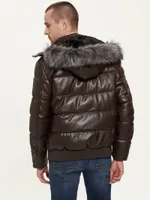 Stretch Faux-Leather Puffer Jacket