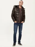Stretch Faux-Leather Puffer Jacket