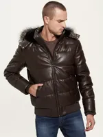 Stretch Faux-Leather Puffer Jacket