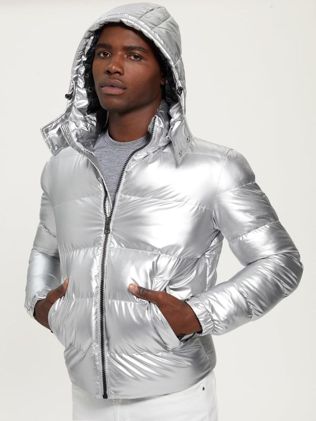 Members Only Space Suit Silver Reflective Pullover Jacket