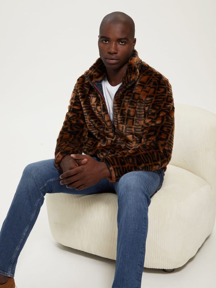 Hooded Logo Faux-Fur Jacket