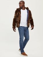 Hooded Logo Faux-Fur Jacket