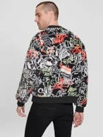 Faux-Fur Graffiti Flight Jacket