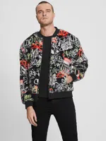 Faux-Fur Graffiti Flight Jacket