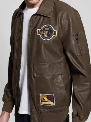 Faux-Leather Aviator Jacket