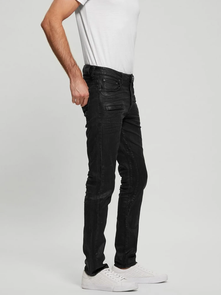 Coated Denim Tapered Zip Jeans