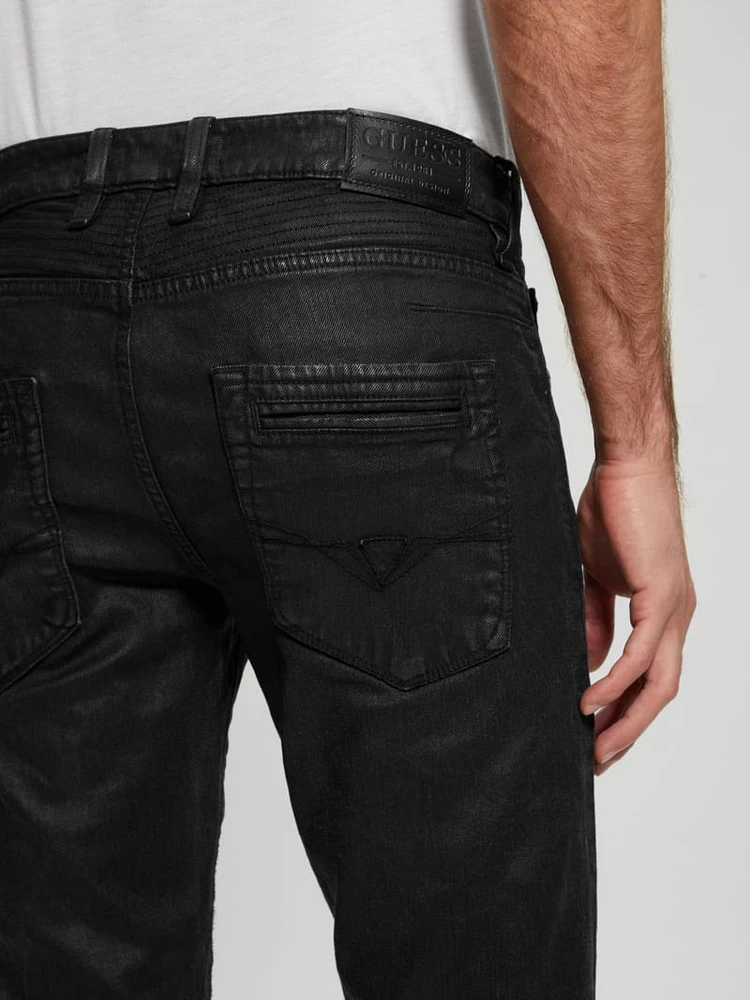 Coated Denim Tapered Zip Jeans