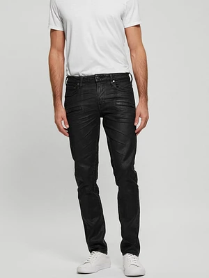 Coated Denim Tapered Zip Jeans