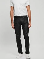 Coated Denim Tapered Zip Jeans