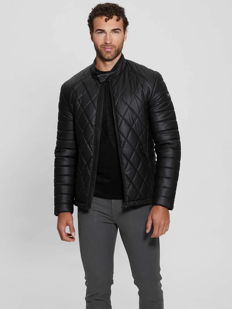 Diamond Quilted Faux-Leather Jacket