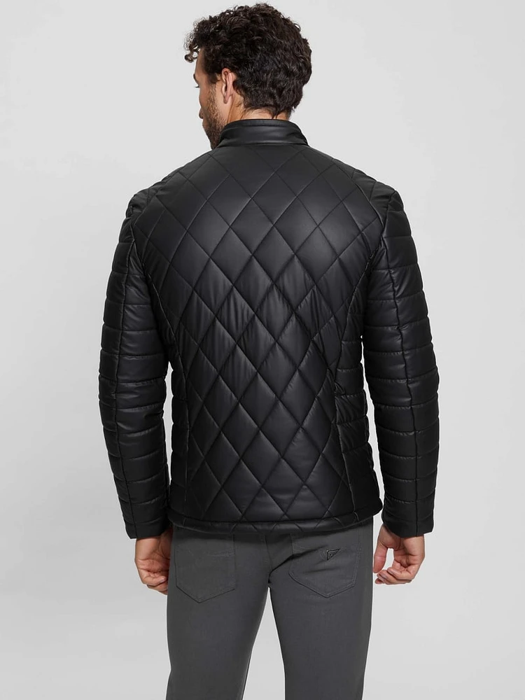 Diamond Quilted Faux-Leather Jacket