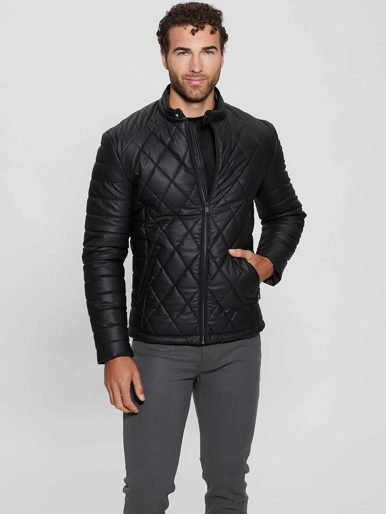 Diamond Quilted Faux-Leather Jacket