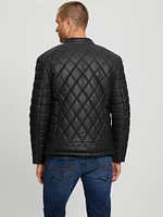 Diamond Quilted Faux-Leather Jacket