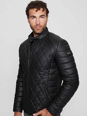 Diamond Quilted Faux-Leather Jacket