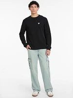 Waffle-Knit Mini Triangle Long-Sleeve Tee