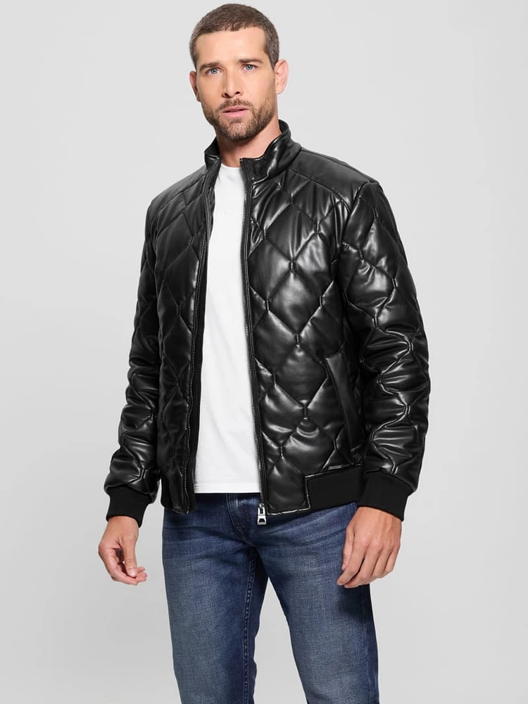 Quilted Faux-Leather Jacket