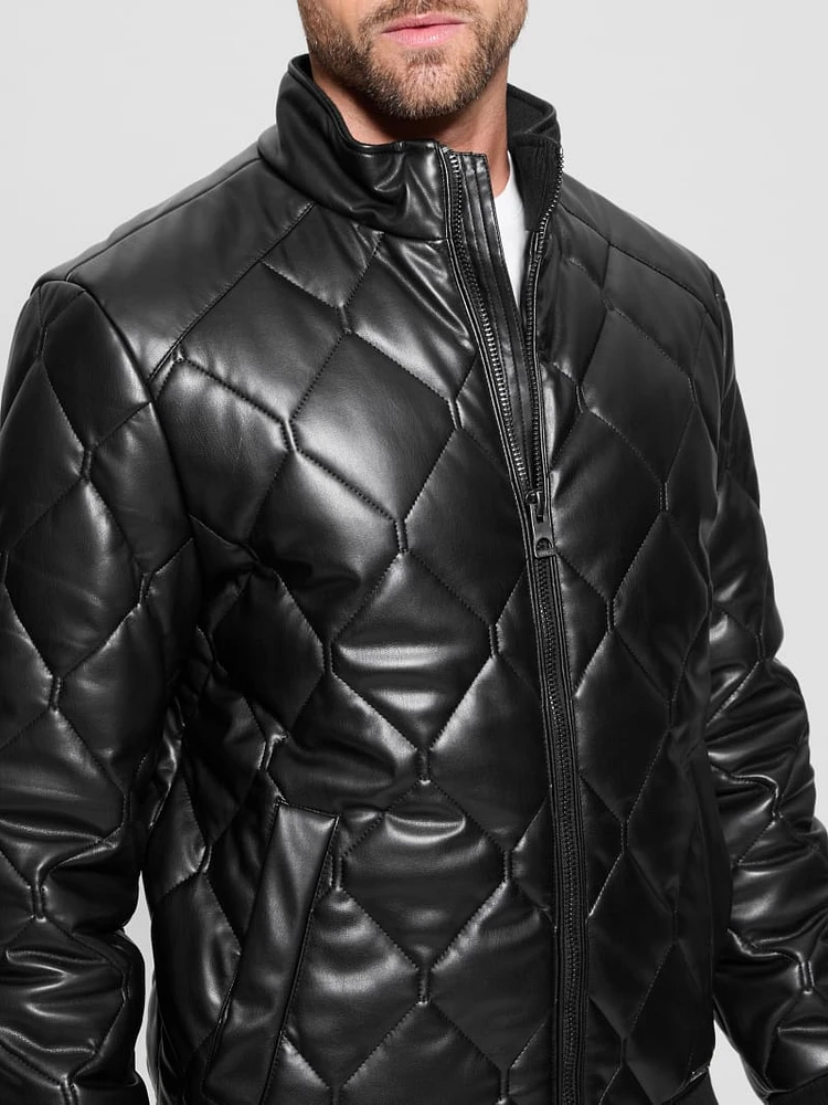 Quilted Faux-Leather Jacket