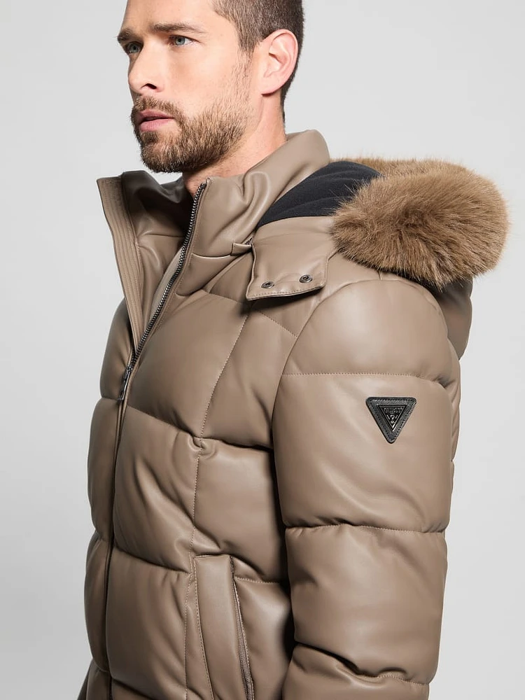 Faux-Leather Stretch Puffa Jacket