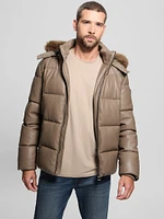 Faux-Leather Stretch Puffa Jacket