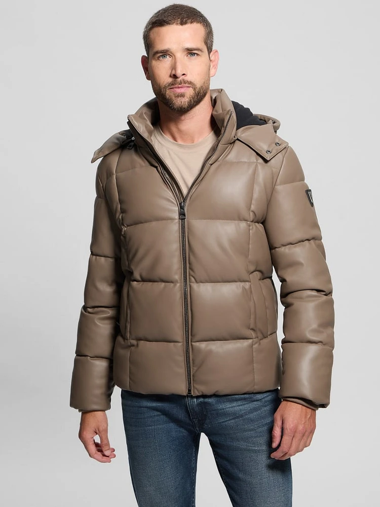 Faux-Leather Stretch Puffa Jacket