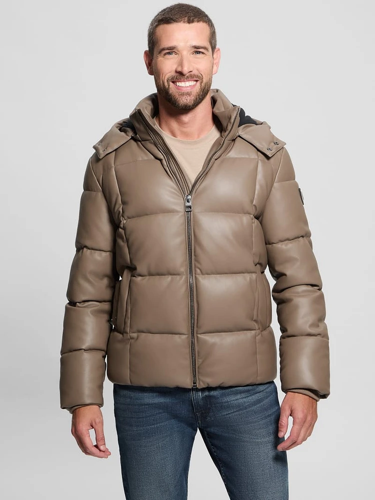 Faux-Leather Stretch Puffa Jacket