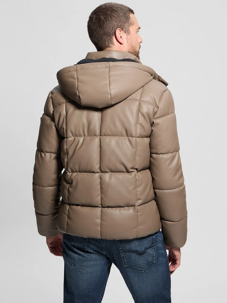 Faux-Leather Stretch Puffa Jacket