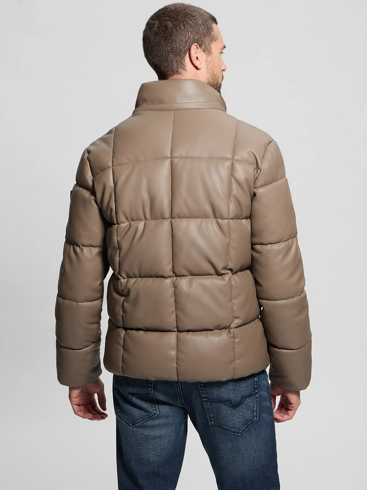 Faux-Leather Stretch Puffa Jacket