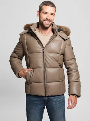 Faux-Leather Stretch Puffa Jacket