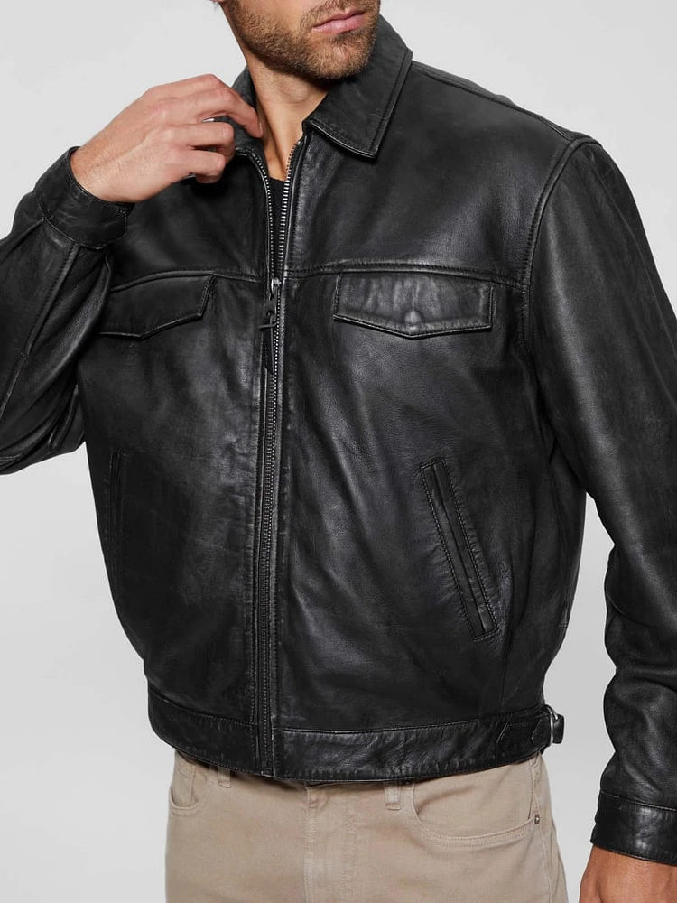 Distressed Leather Flight Jacket