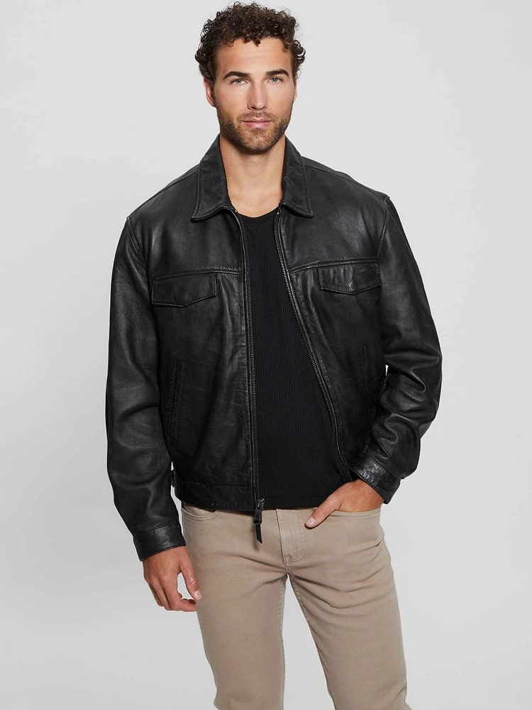 Distressed Leather Flight Jacket