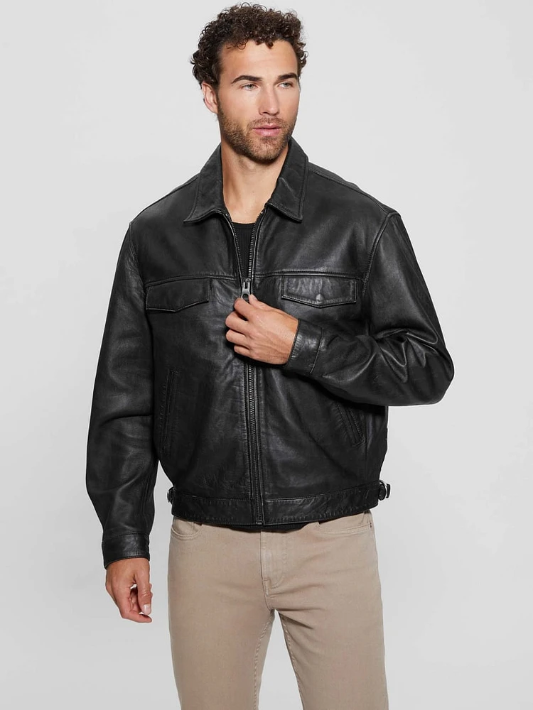 Distressed Leather Flight Jacket