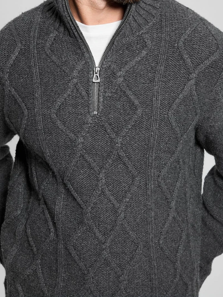 Diamond Cable-Knit Half-Zip Sweater