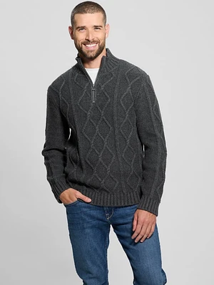 Diamond Cable-Knit Half-Zip Sweater