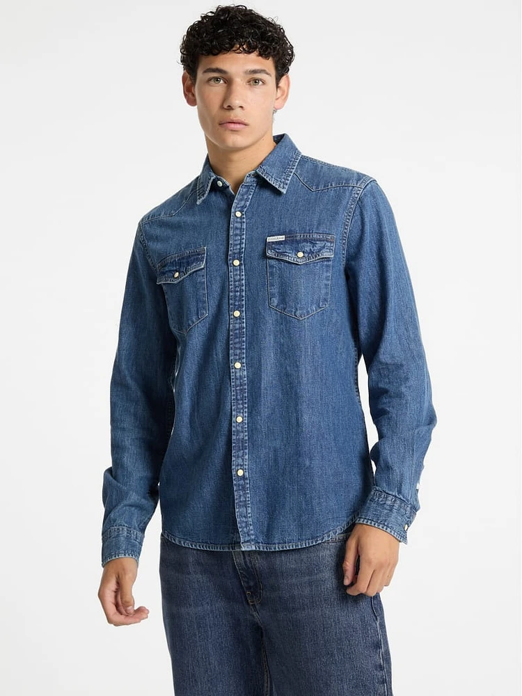 Slim Long-Sleeve Denim Shirt