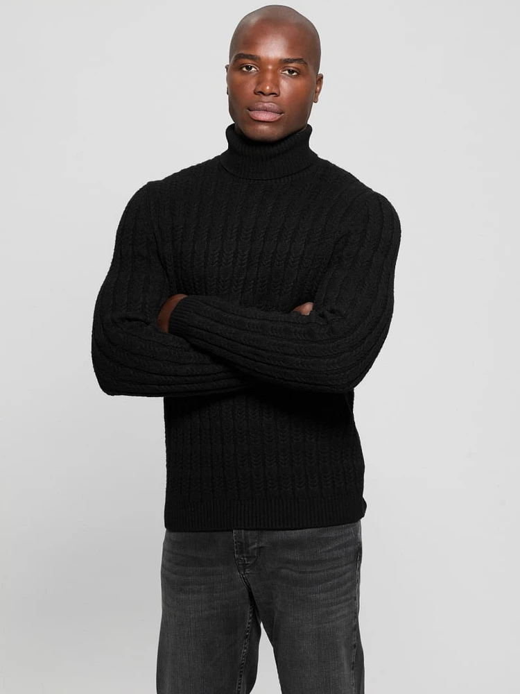 Eco Ezra Turtleneck Cable-Knit Sweater